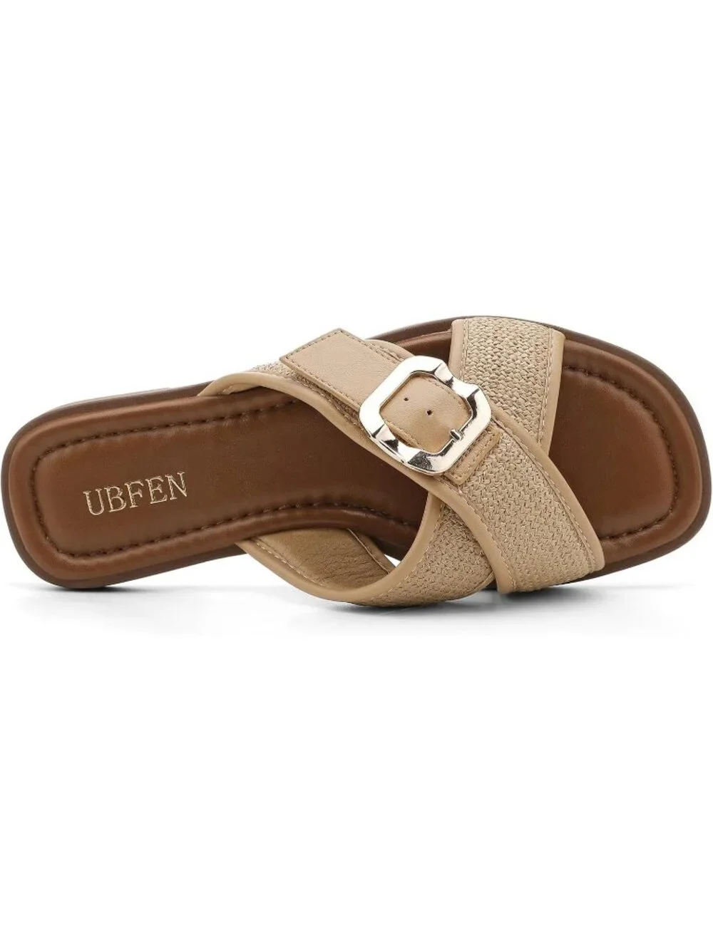 Women's Khaki 1 Square Toe Flat Sandals Slides Dressy Comfortable for Beach